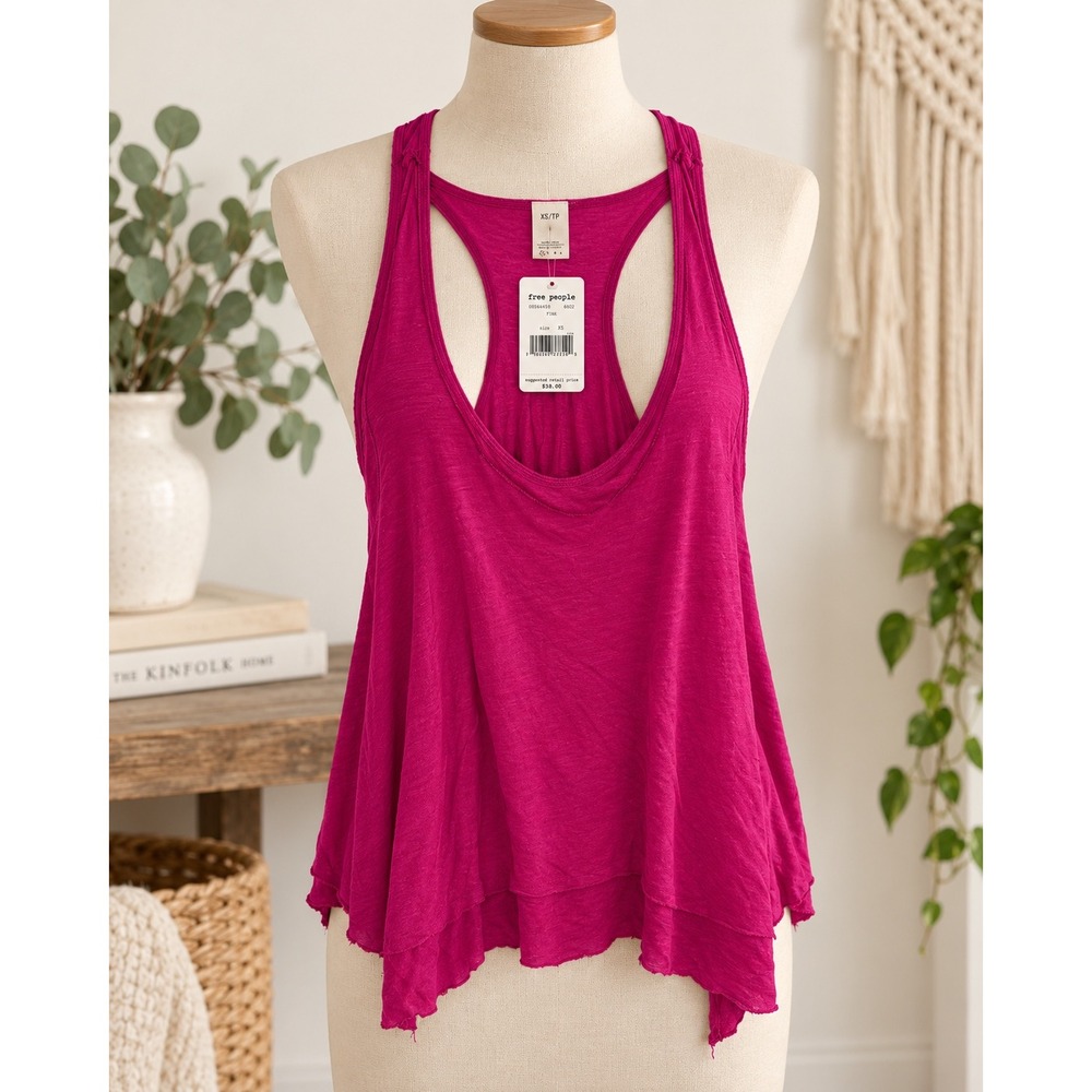 NWT Free People Pink Layered Racerback Tank Top XS NWT Boho Flowy Sleeveless